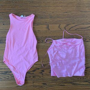 Zara pink shirt + Zara pink bodysuit